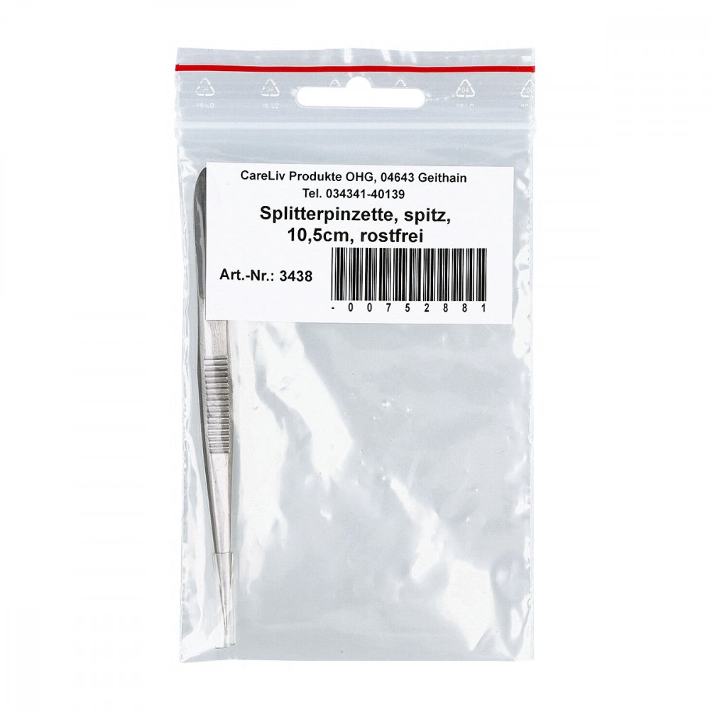 Das Produktfoto zeigt Pinzette Splitter Spitz Rostfrei 10,5 Cm (1 stk) PZN 00752881