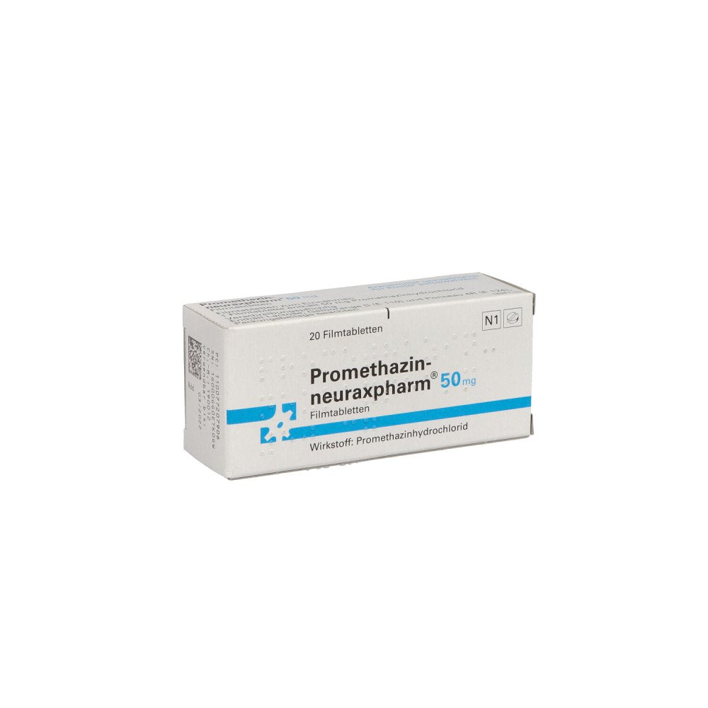 Das Produktfoto zeigt Promethazin-Neuraxpharm 50 Mg Filmtabletten (20 stk) PZN 00772079