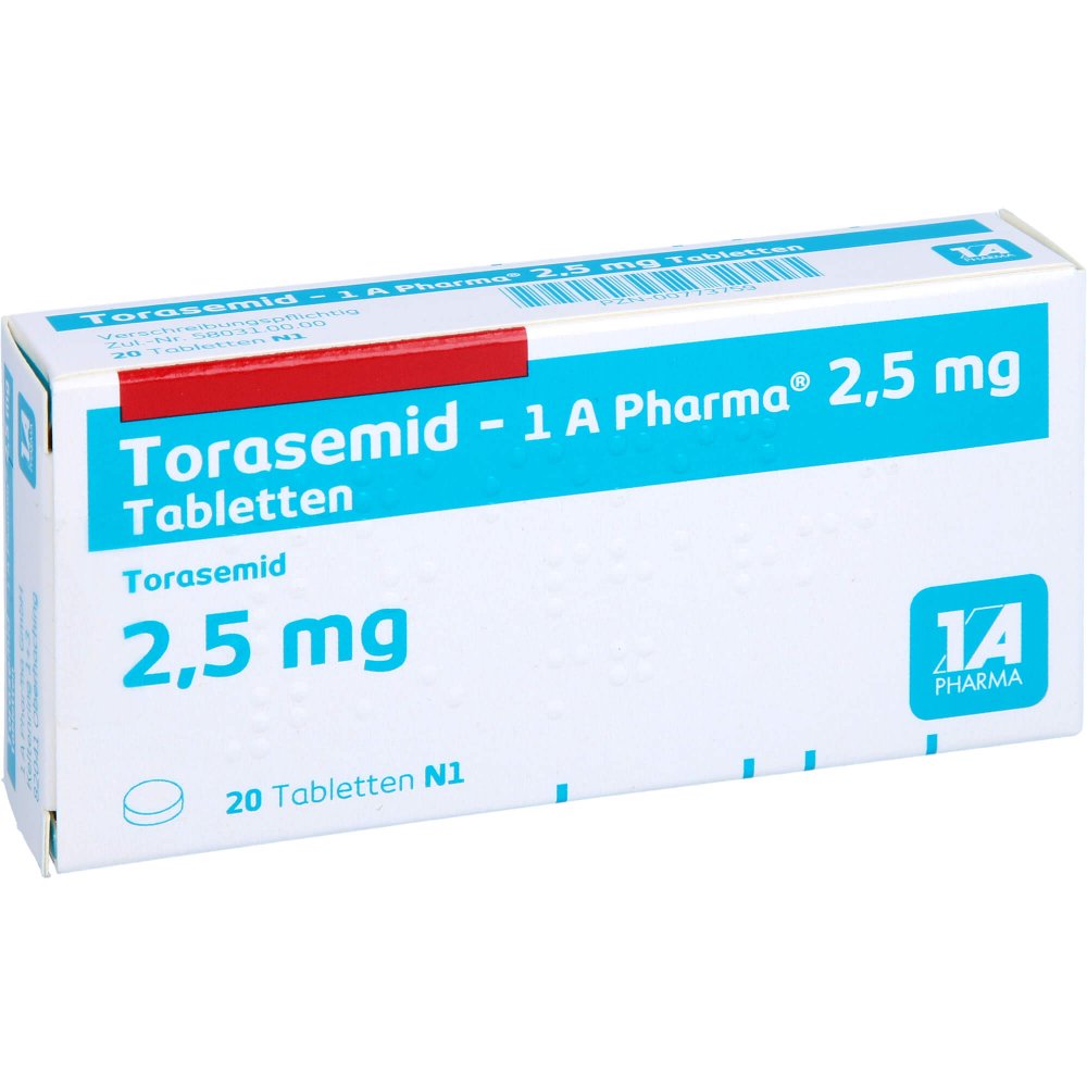 Das Produktfoto zeigt Torasemid-1a Pharma 2,5 Mg Tabletten (20 stk) PZN 00773759