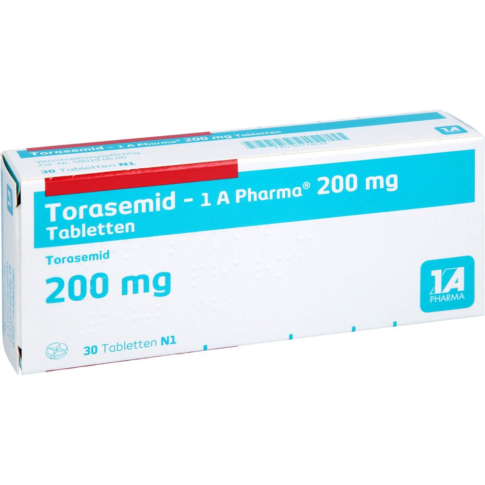 Das Produktfoto zeigt Torasemid-1a Pharma 200 Mg Tabletten (30 stk) PZN 00774032
