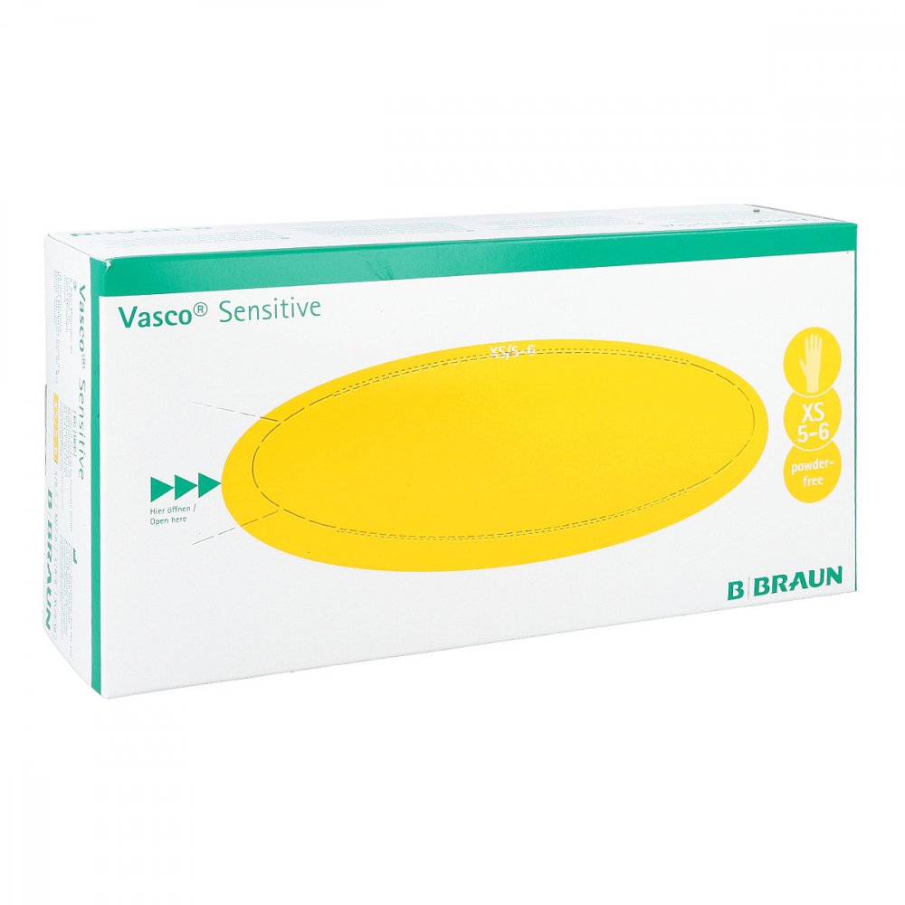 Das Produktfoto zeigt Vasco Sensitive Untersuchungshandschuhe Gr.Xs (100 stk) PZN 00801042