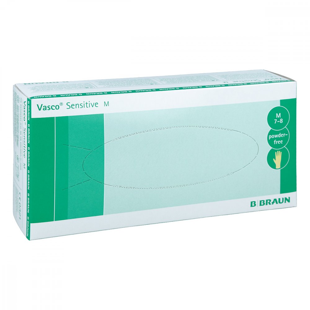 Das Produktfoto zeigt Vasco Sensitive Untersuchungshandschuhe Gr.M (100 stk) PZN 00801088