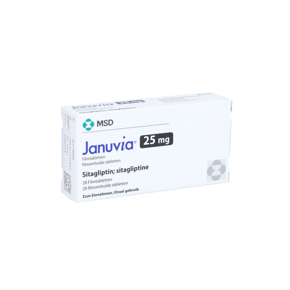 Das Produktfoto zeigt Januvia 25 Mg Filmtabletten (28 stk) PZN 00814636