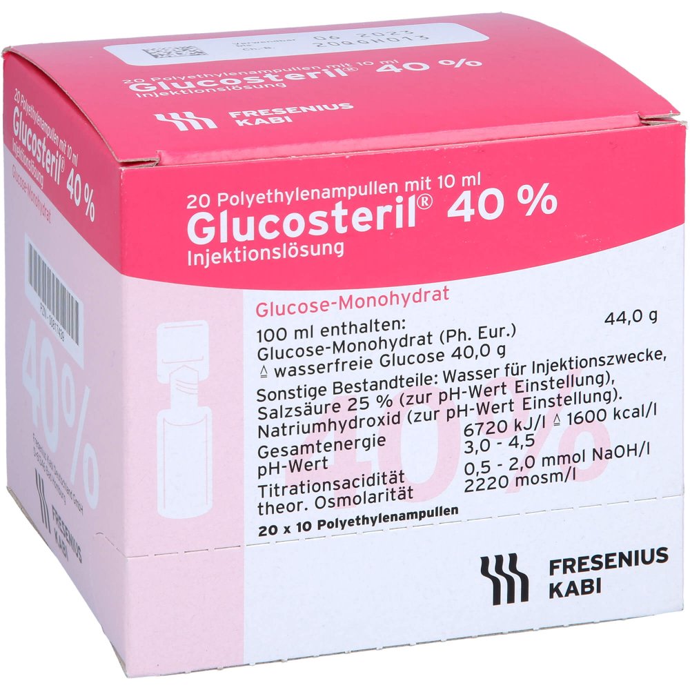 Das Produktfoto zeigt Glucosteril 40% Injektionslösung (20X10 ml) PZN 00817439