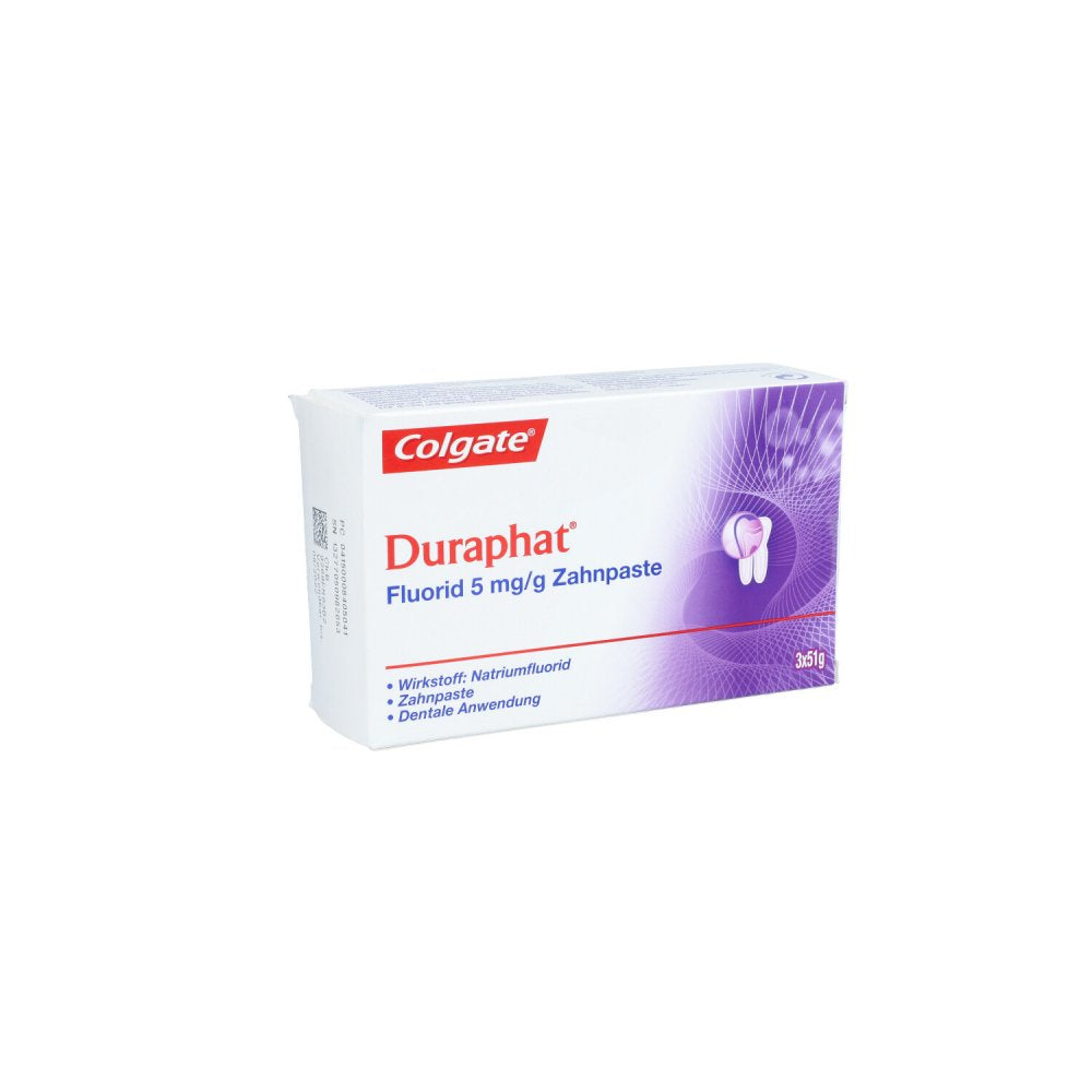 Das Produktfoto zeigt Duraphat Fluorid 5 Mg/G Zahnpasta (3X51 g) PZN 00840504