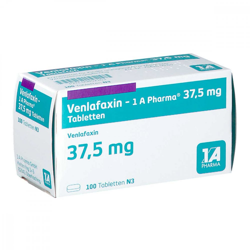 Das Produktfoto zeigt Venlafaxin-1a Pharma 37,5 Mg Tabletten (100 stk) PZN 00852163