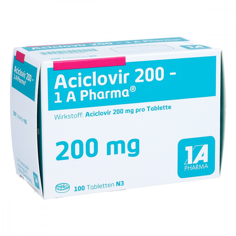 Das Produktfoto zeigt Aciclovir 200-1a Pharma Tabletten (100 stk) PZN 00870474