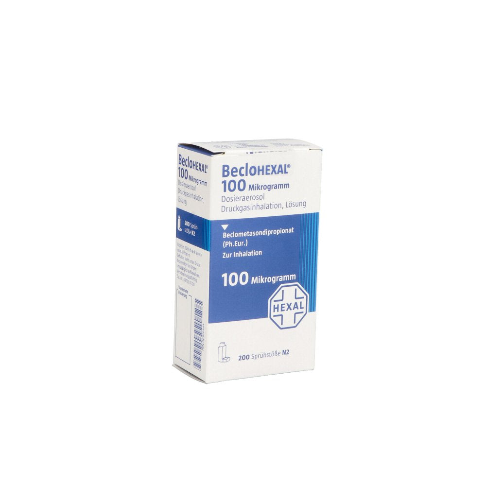 Das Produktfoto zeigt Beclohexal 100 Μg Dosieraerosol 200 Hub (1 stk) PZN 00970543