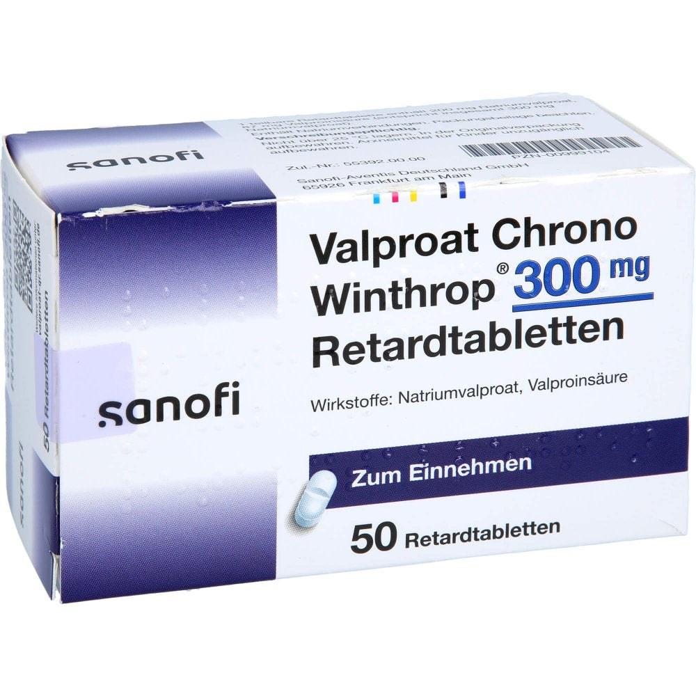 Das Produktfoto zeigt Valproat Chrono Winthrop 300 Mg Retardtabletten (50 stk) PZN 00999104