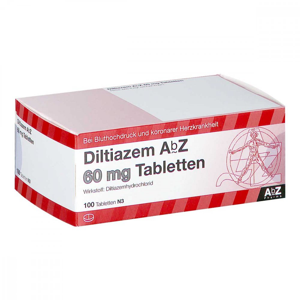 Das Produktfoto zeigt Diltiazem Abz 60 Mg Tabletten (100 stk) PZN 01015593