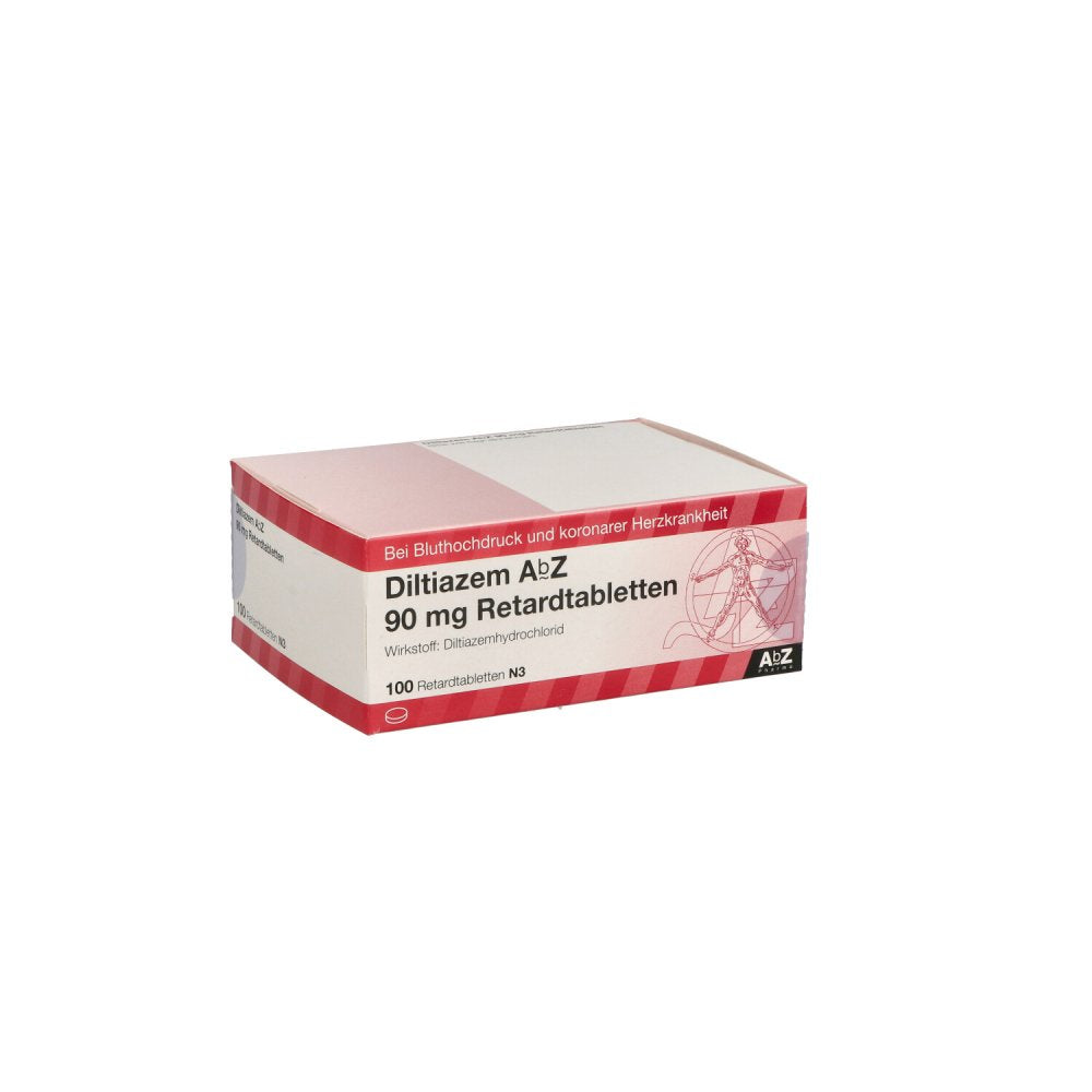 Das Produktfoto zeigt Diltiazem Abz 90 Mg Retardtabletten (100 stk) PZN 01015601