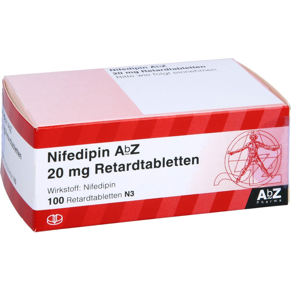 Das Produktfoto zeigt Nifedipin Abz 20 Mg Retardtabletten (100 stk) PZN 01016612