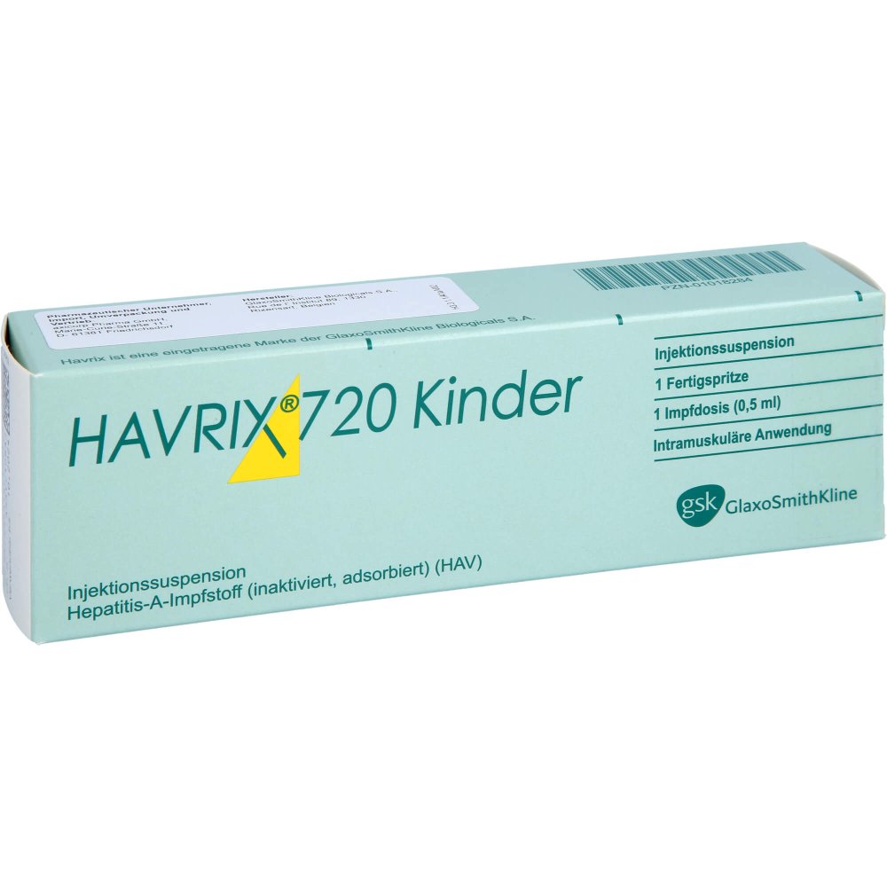 Das Produktfoto zeigt Havrix 720 Kinder Inj.-Susp.I.E.Fertigspritze (1 stk) PZN 01018284