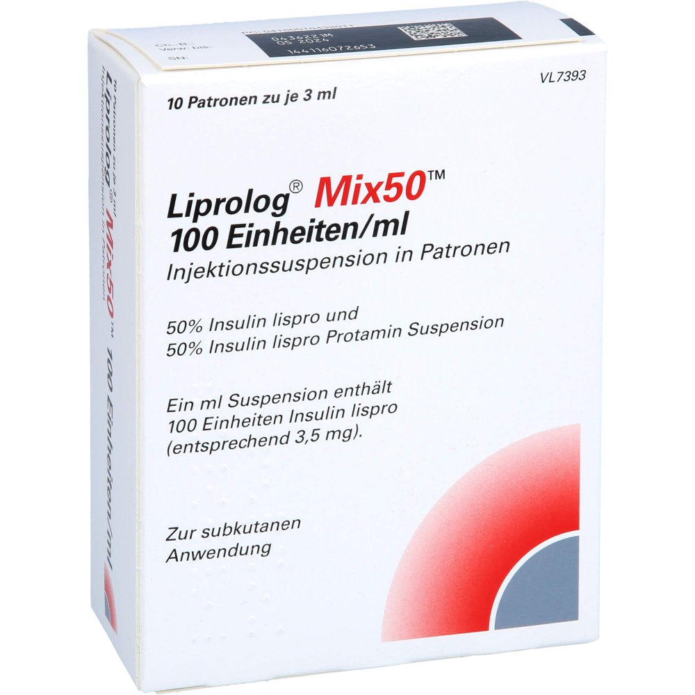 Das Produktfoto zeigt Liprolog Mix 50 100 E/Ml Patrone Injektionssusp. (10X3 ml) PZN 01043201