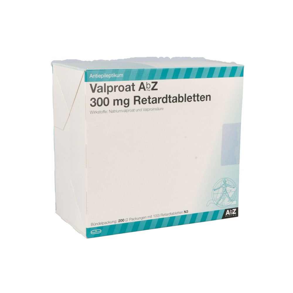 Das Produktfoto zeigt Valproat Abz 300 Mg Retardtabletten (200 stk) PZN 01048546