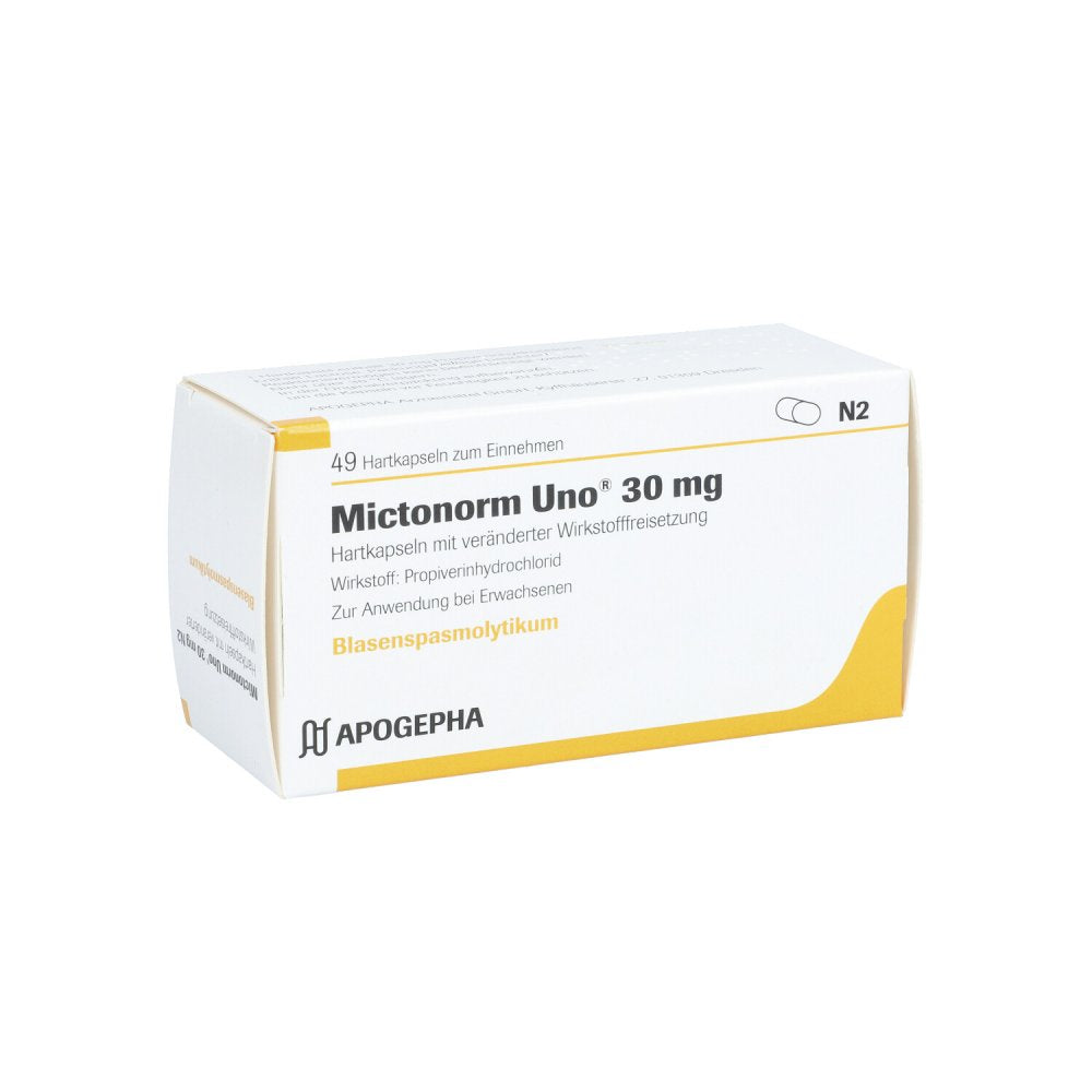 Das Produktfoto zeigt Mictonorm Uno 30 Mg Hartk.M.Veränd.Wirkst.-Frs. (49 stk) PZN 01082678
