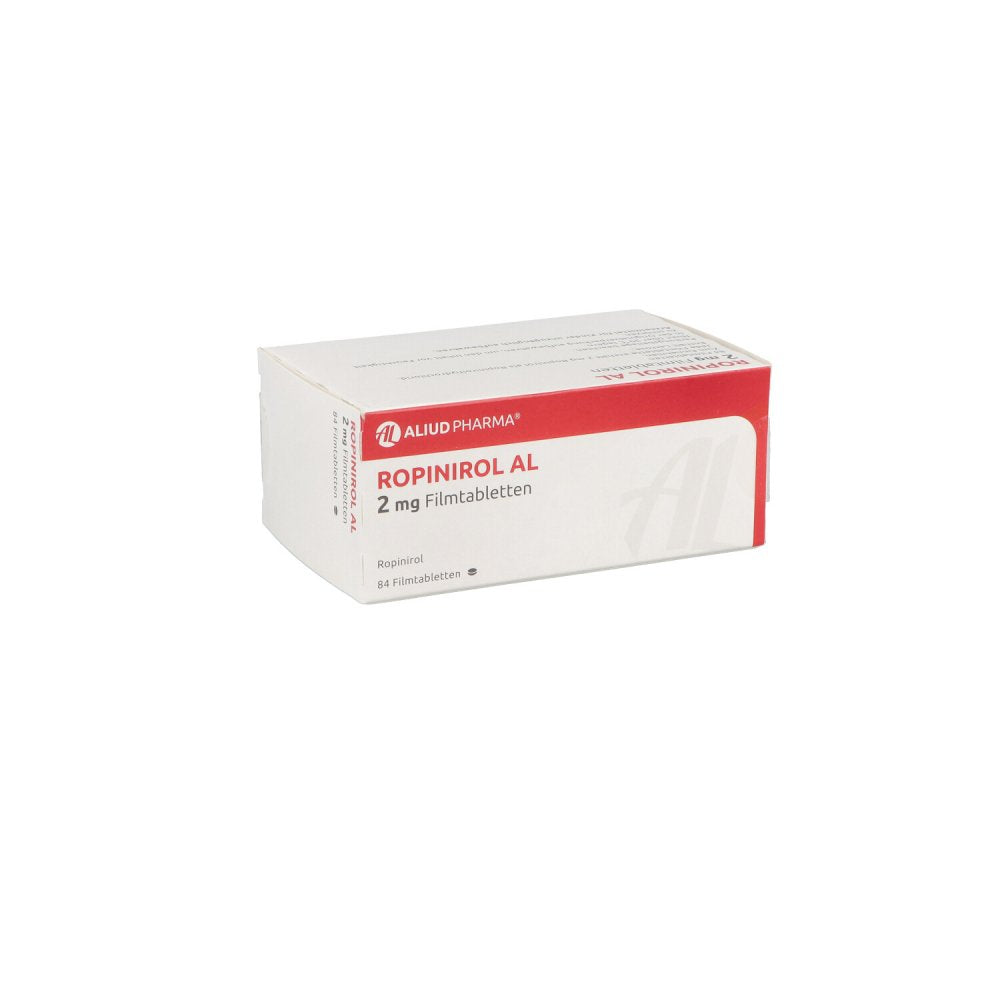 Das Produktfoto zeigt Ropinirol Al 2 Mg Filmtabletten (84 stk) PZN 01107409