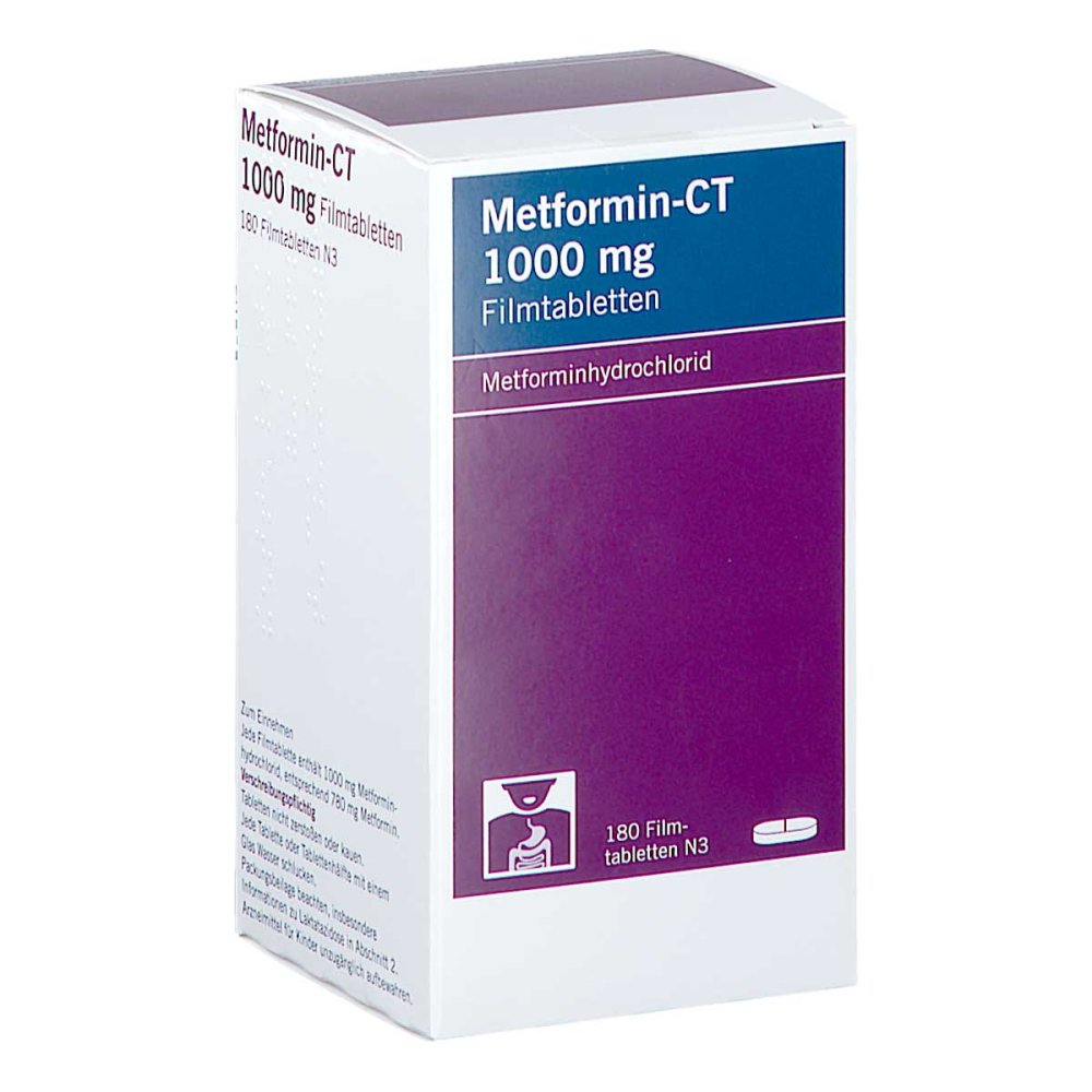 Das Produktfoto zeigt Metformin-Ct 1.000 Mg Filmtabletten (180 stk) PZN 01118583