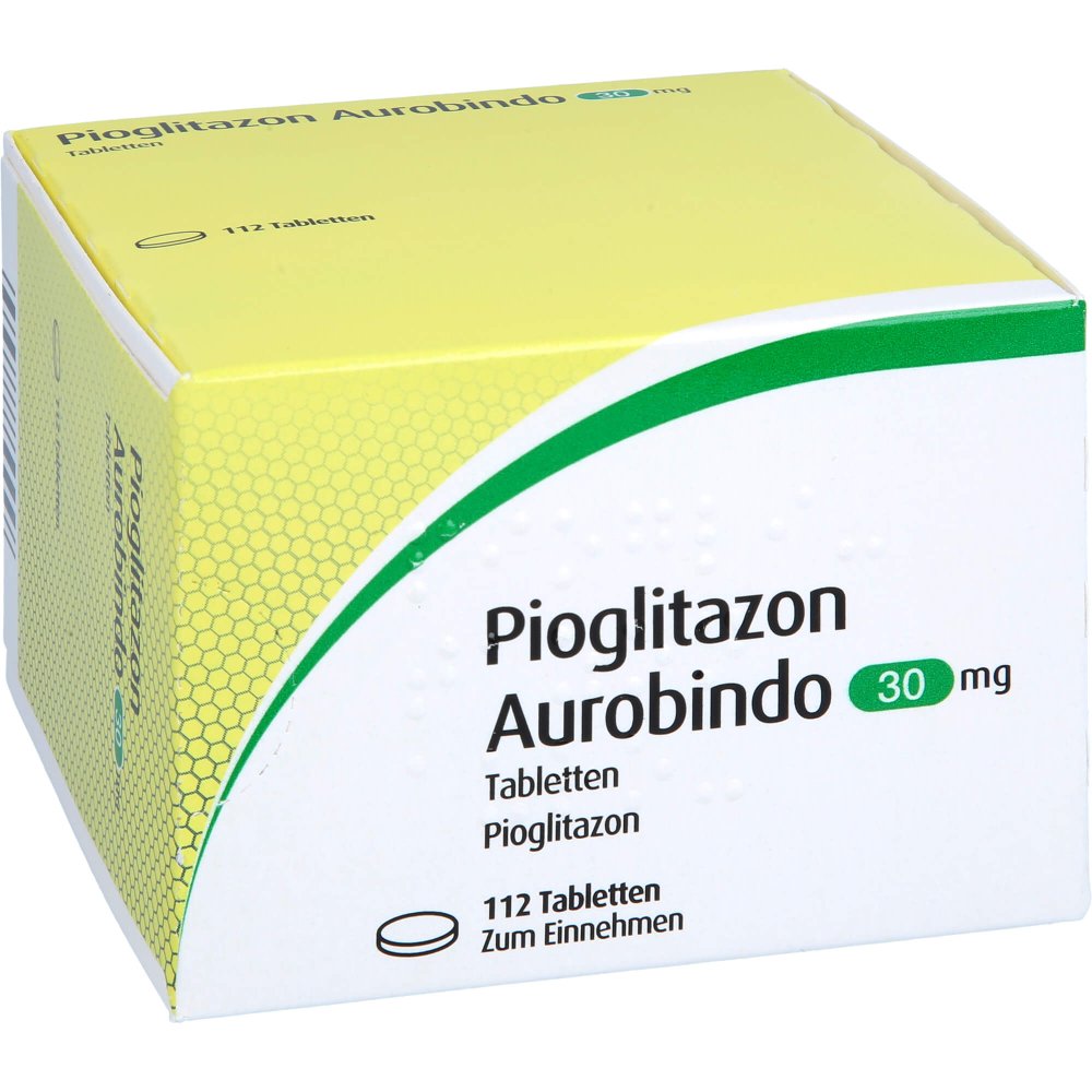 Das Produktfoto zeigt Pioglitazon Aurobindo 30 Mg Tabletten (112 stk) PZN 01129807