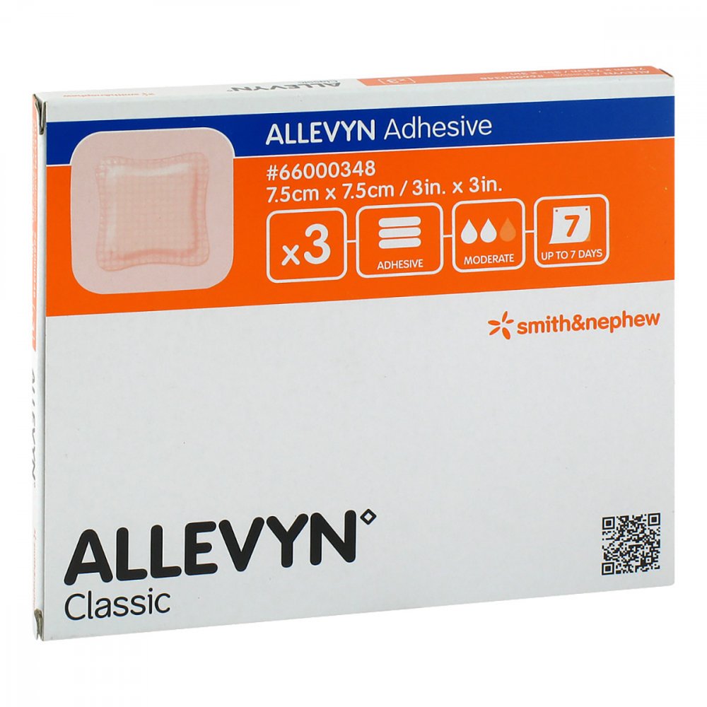 Das Produktfoto zeigt Allevyn Adhesive 7,5x7,5 Cm Haftende Wundauflage (3 stk) PZN 01130153