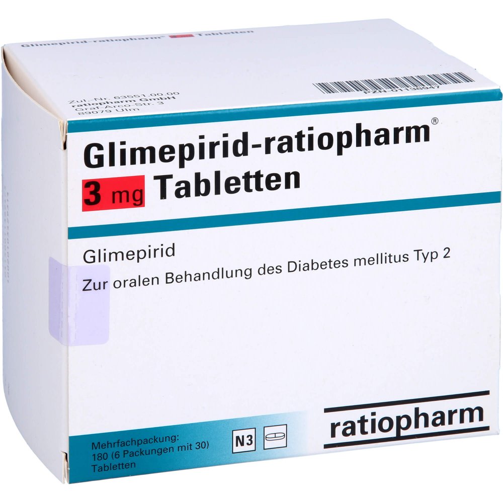 Das Produktfoto zeigt Glimepirid-Ratiopharm 3 Mg Tabletten (180 stk) PZN 01138947
