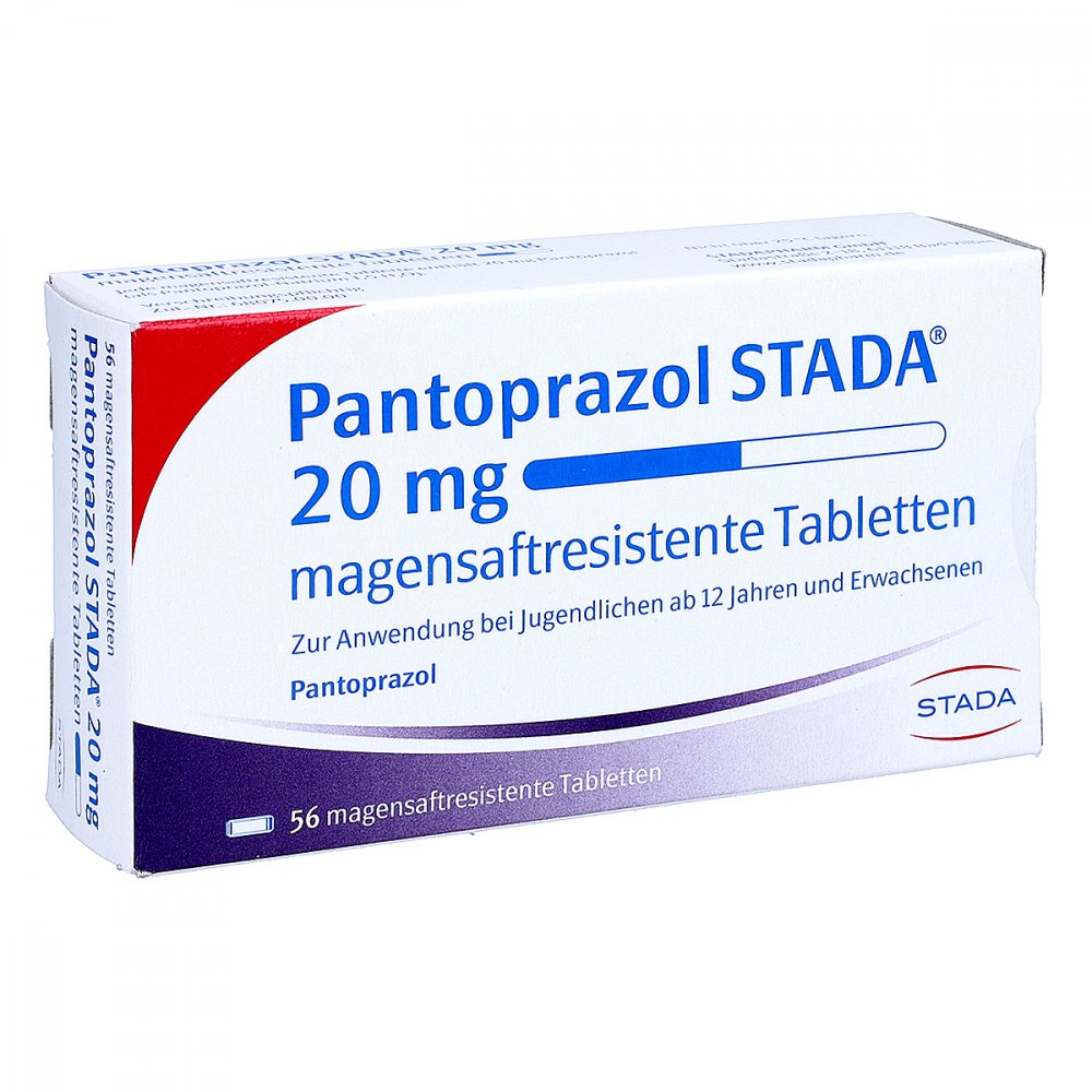 Das Produktfoto zeigt Pantoprazol Stada 20 Mg Magensaftres.Tabletten (56 stk) PZN 01162207