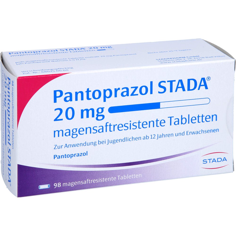 Das Produktfoto zeigt Pantoprazol Stada 20 Mg Magensaftres.Tabletten (98 stk) PZN 01162213