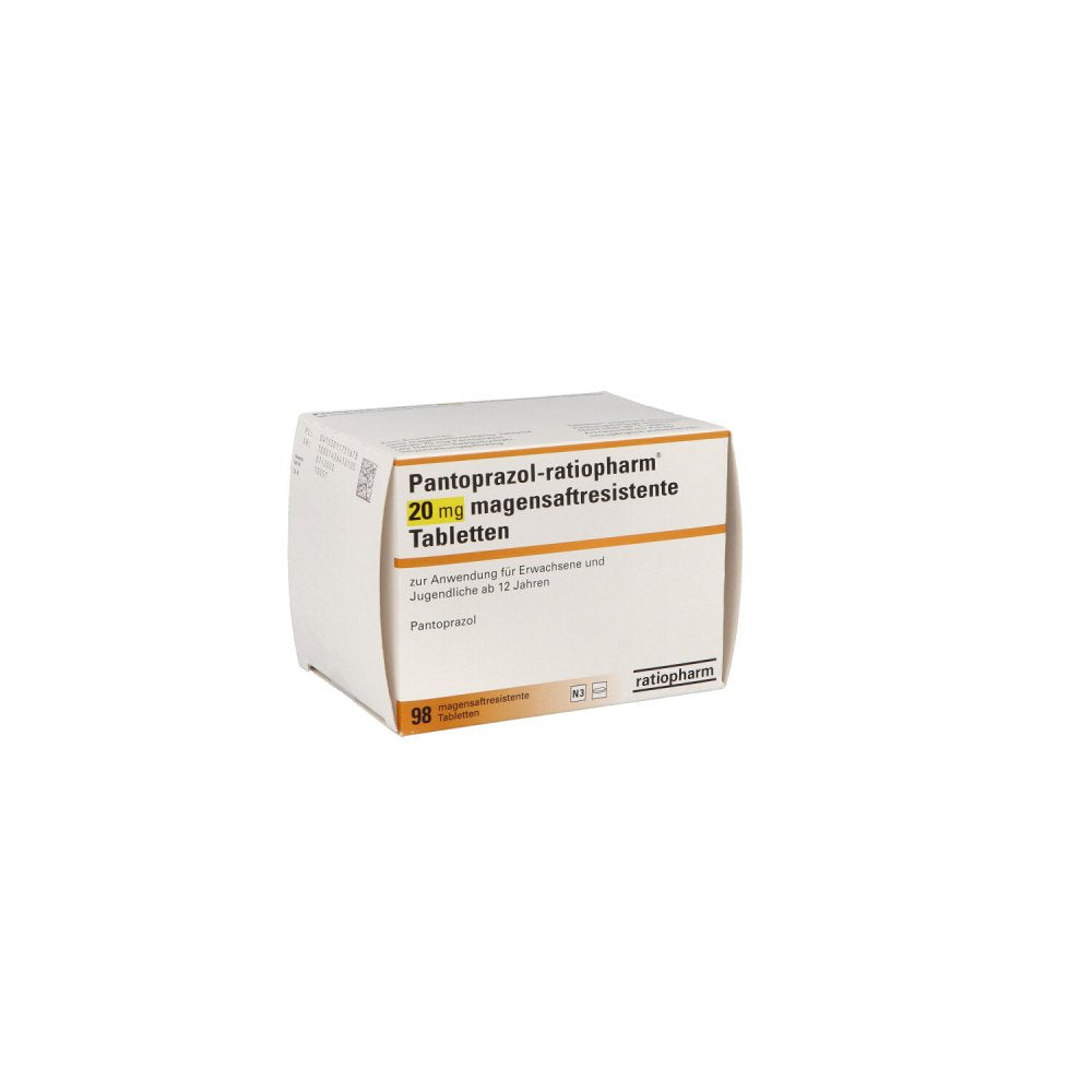 Das Produktfoto zeigt Pantoprazol-Ratiopharm 20 Mg Magensaftr.Tabletten (98 stk) PZN 01175167