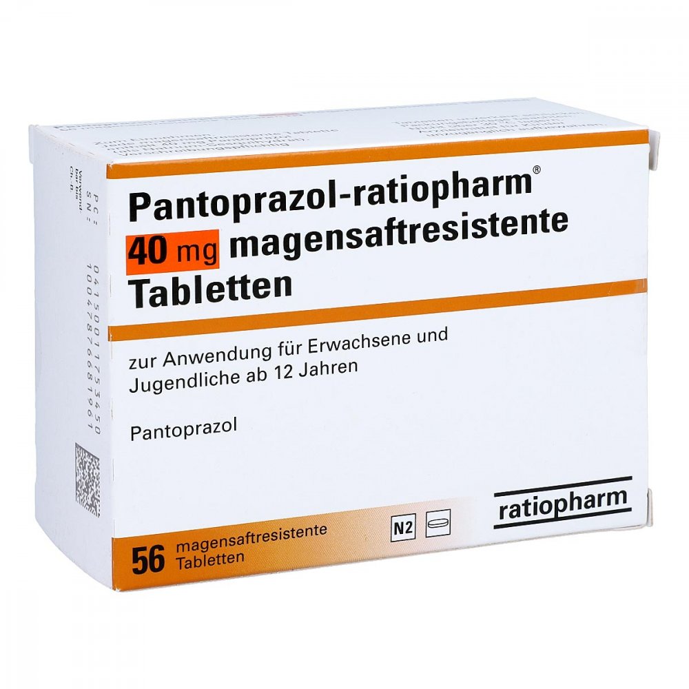 Das Produktfoto zeigt Pantoprazol-Ratiopharm 40 Mg Magensaftr.Tabletten (56 stk) PZN 01175345