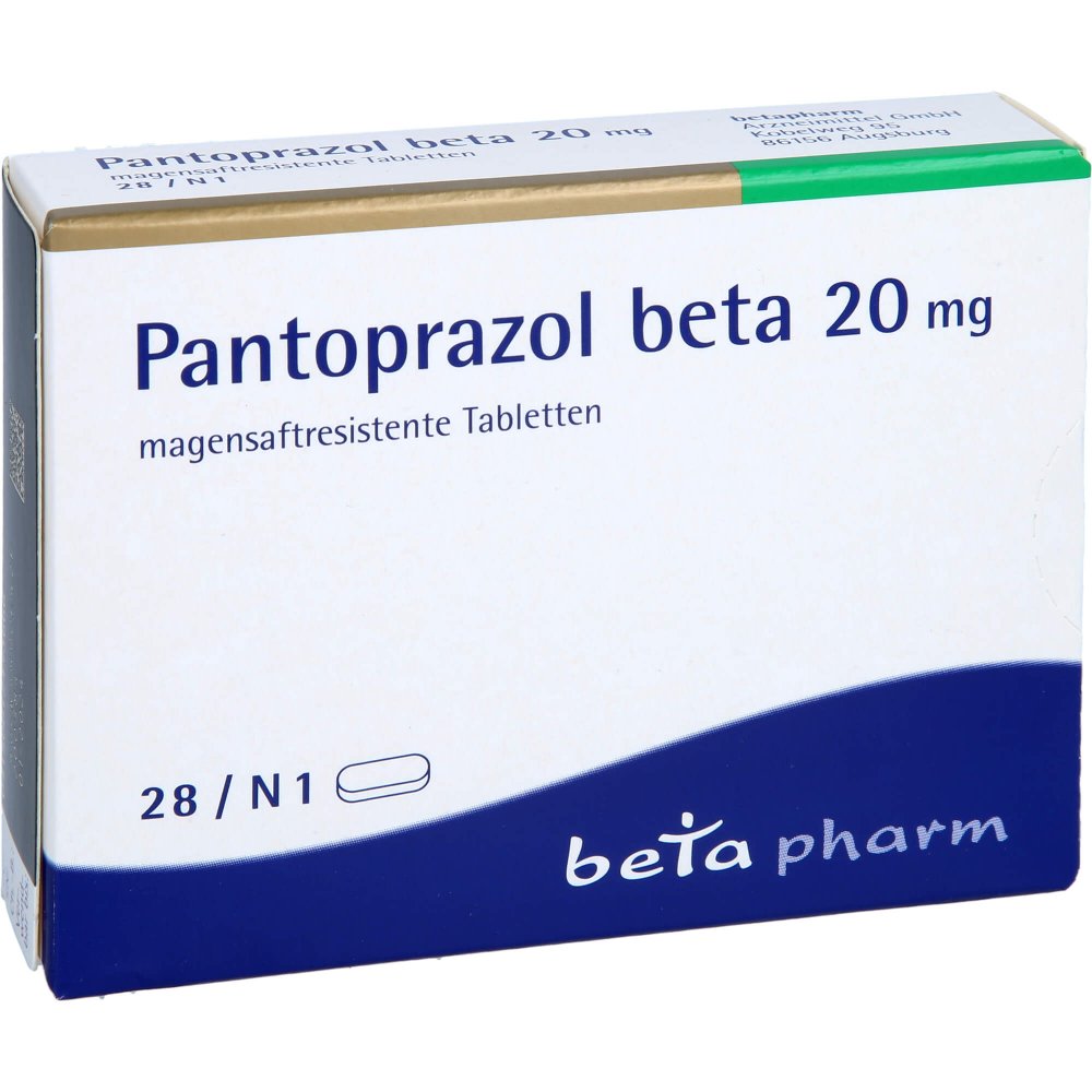 Das Produktfoto zeigt Pantoprazol Beta 20 Mg Magensaftres.Tabletten (28 stk) PZN 01242366