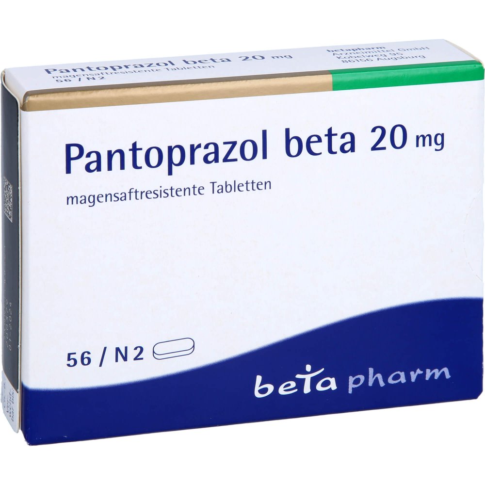 Das Produktfoto zeigt Pantoprazol Beta 20 Mg Magensaftres.Tabletten (56 stk) PZN 01242372