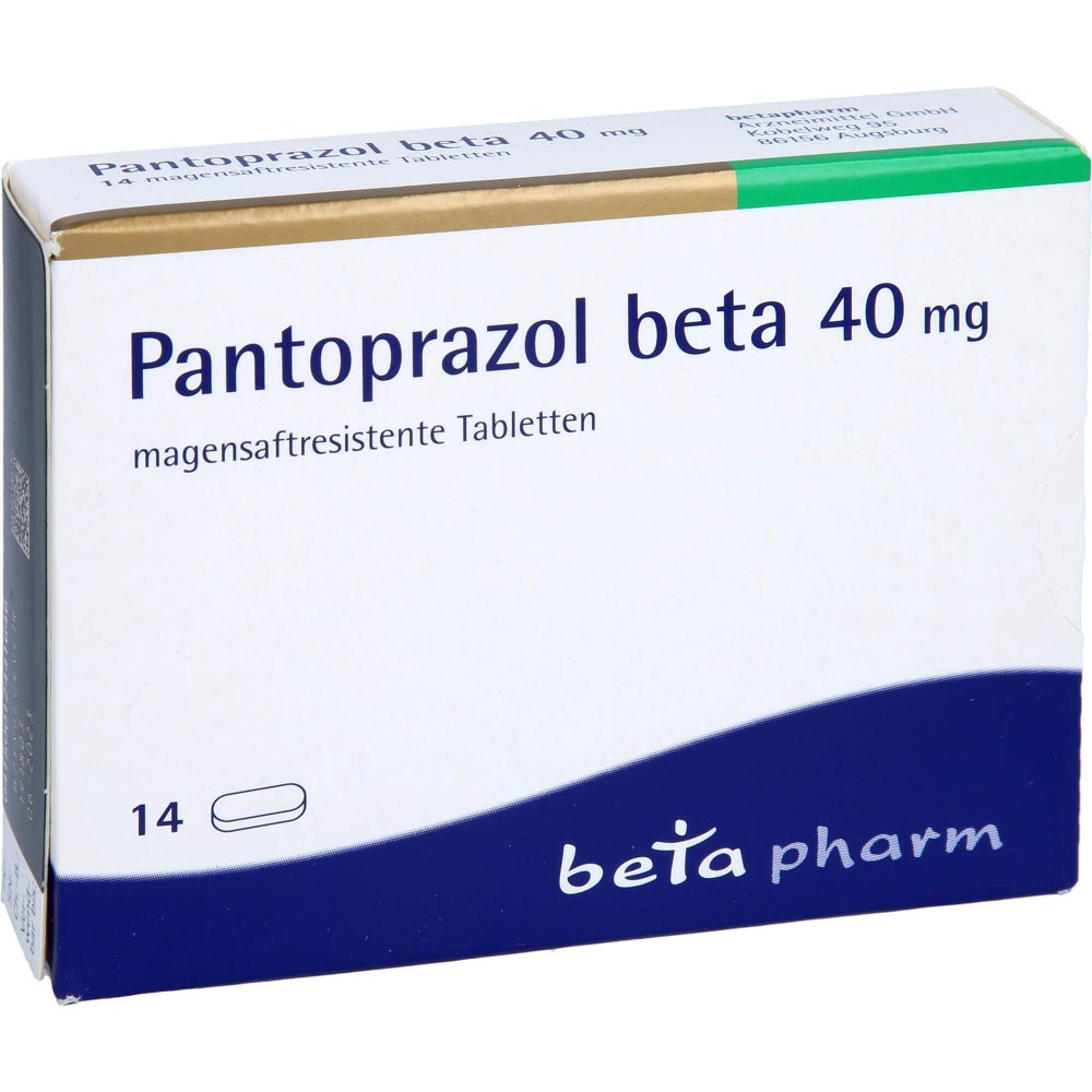 Das Produktfoto zeigt Pantoprazol Beta 40 Mg Magensaftres.Tabletten (14 stk) PZN 01244164