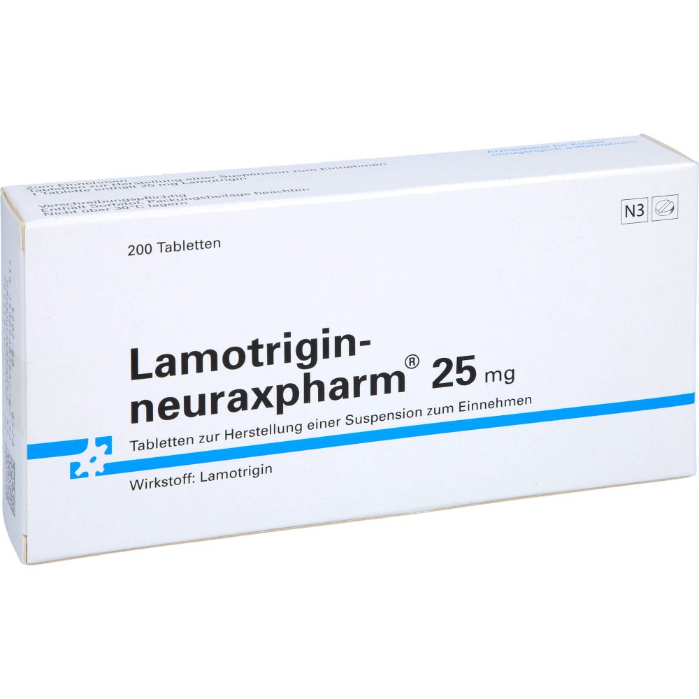Das Produktfoto zeigt Lamotrigin-Neuraxpharm 25 Mg Tab.Z.H.Susp.Z.Einn. (200 stk) PZN 01281449