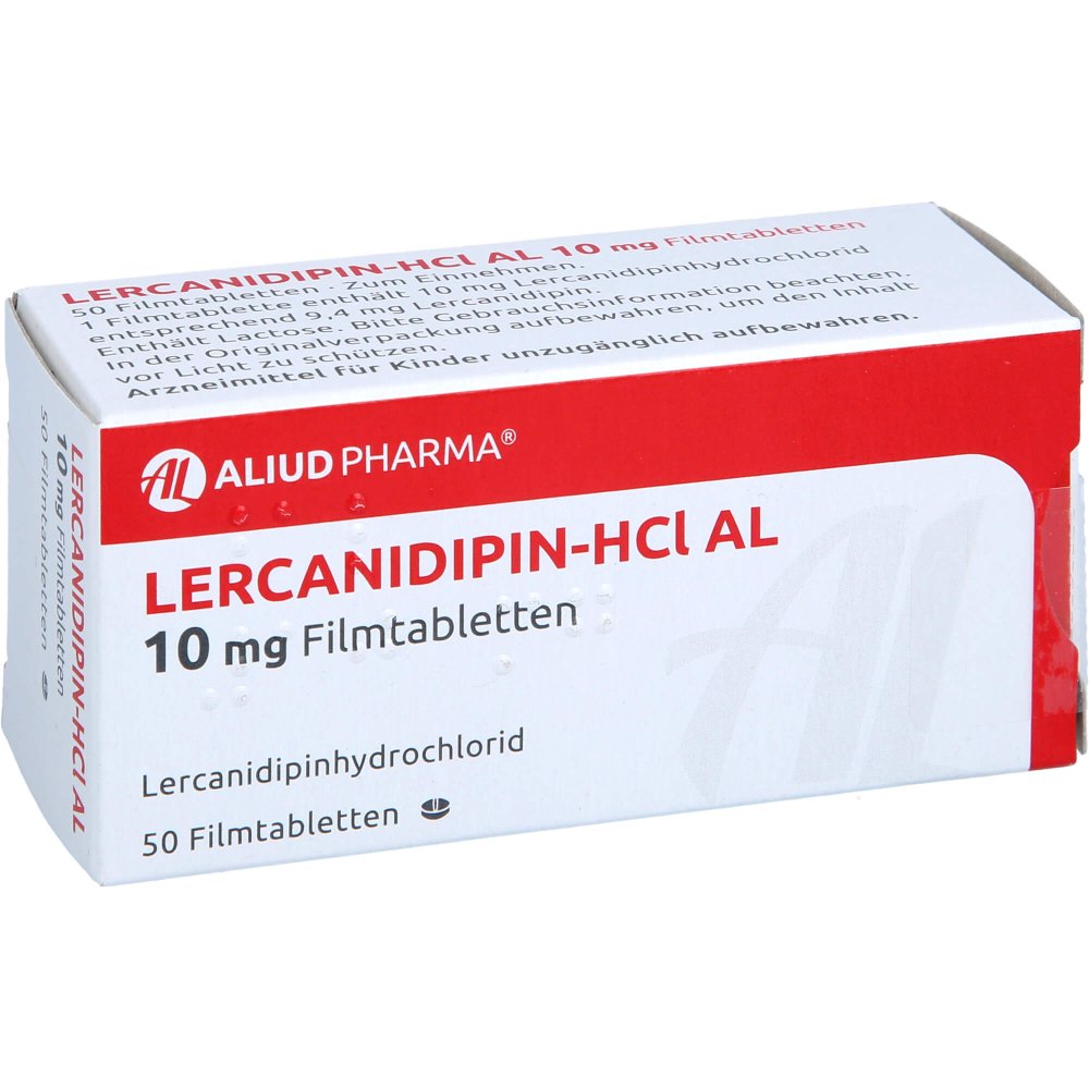 Das Produktfoto zeigt Lercanidipin-Hcl Al 10 Mg Filmtabletten (50 stk) PZN 01343156