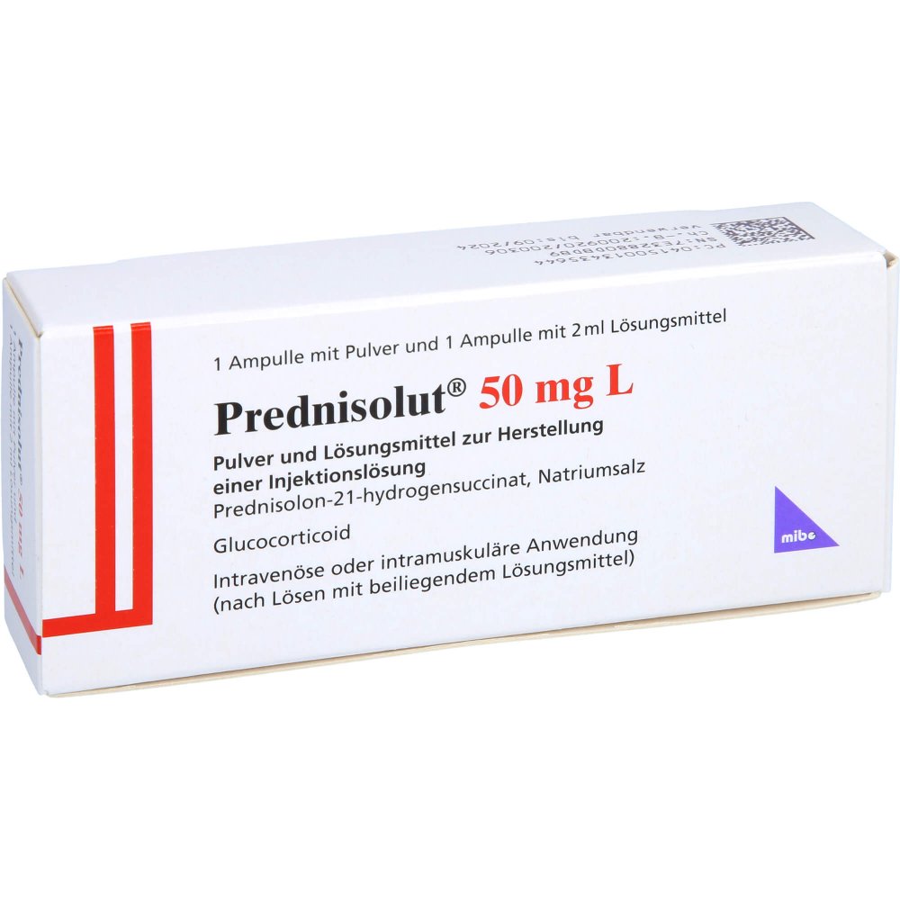Das Produktfoto zeigt Prednisolut 50 Mg L Plv.U.Lsm.Z.H.E.Injektionslsg. (1 stk) PZN 01343564