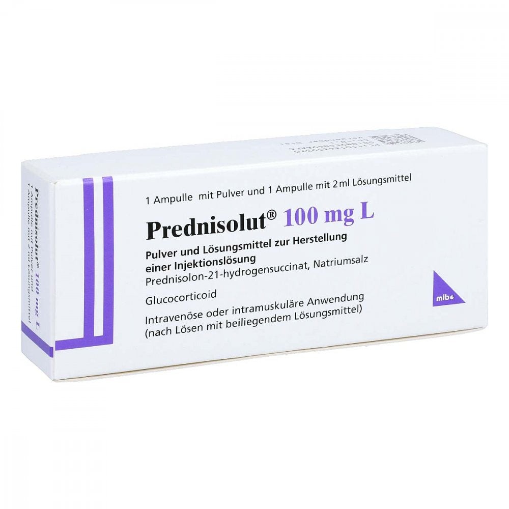 Das Produktfoto zeigt Prednisolut 100 Mg L Plv.U.Lsm.Z.Herst.E.Inj.-Lsg. (1 stk) PZN 01343593