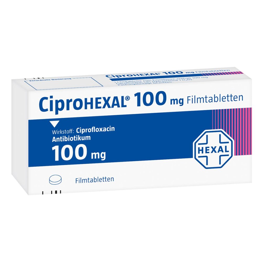Das Produktfoto zeigt Ciprohexal 100 Mg Filmtabletten (6 stk) PZN 01345764
