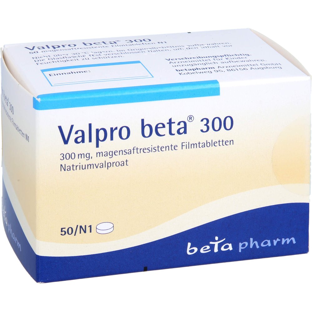 Das Produktfoto zeigt Valpro Beta 300 Magensaftresistente Filmtabletten (50 stk) PZN 01401250