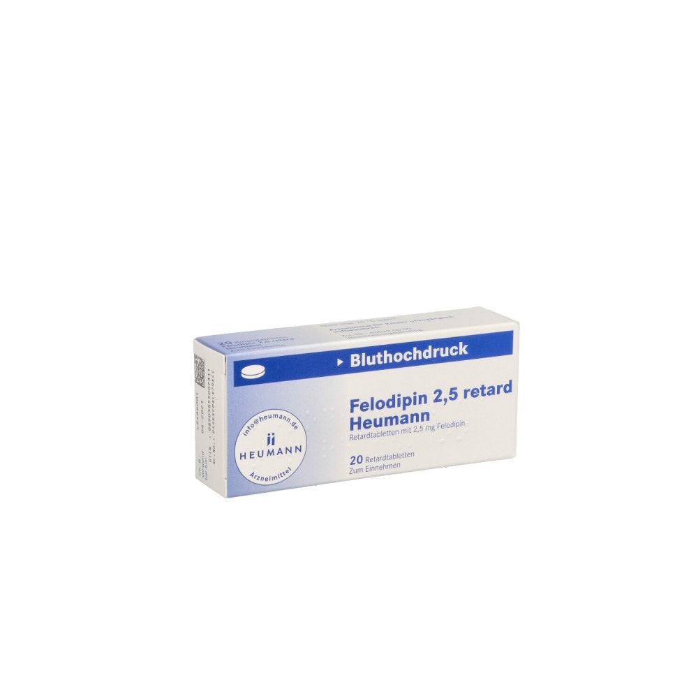 Das Produktfoto zeigt Felodipin 2,5 Mg Retard Heumann Tabl. (20 stk) PZN 01406187