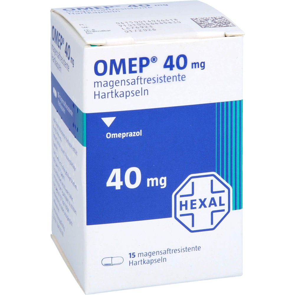 Das Produktfoto zeigt Omep 40 Mg Magensaftresistente Hartkapseln (15 stk) PZN 01406661
