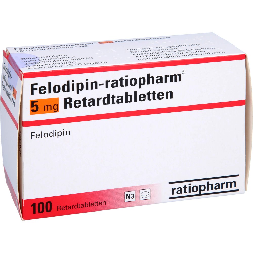 Das Produktfoto zeigt Felodipin-Ratiopharm 5 Mg Retardtabletten (100 stk) PZN 01414324