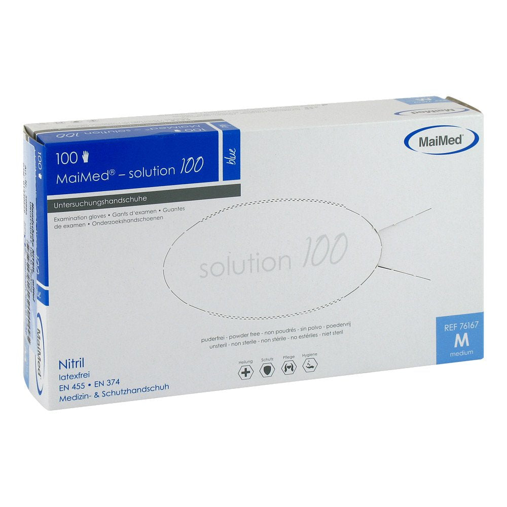Das Produktfoto zeigt Nitril Unters.Handschuhe Puderfrei Mittel (100 stk) PZN 01440669