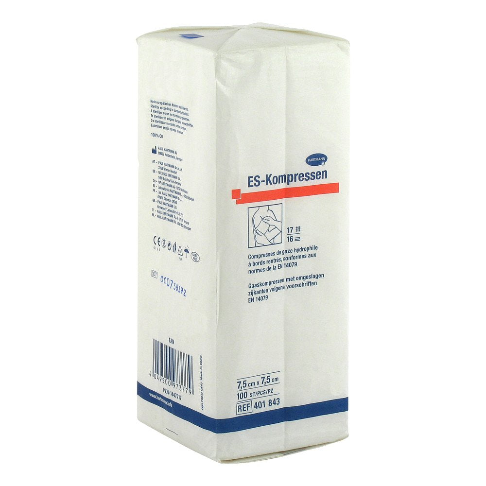 Das Produktfoto zeigt Es-Kompressen Unsteril 7,5x7,5 Cm 16fach (100 stk) PZN 01447217