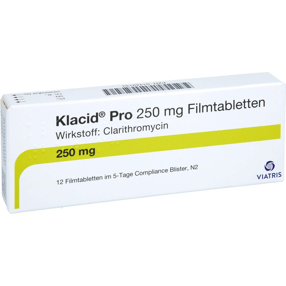 Das Produktfoto zeigt Klacid Pro 250 Mg Filmtabletten (12 stk) PZN 01449133
