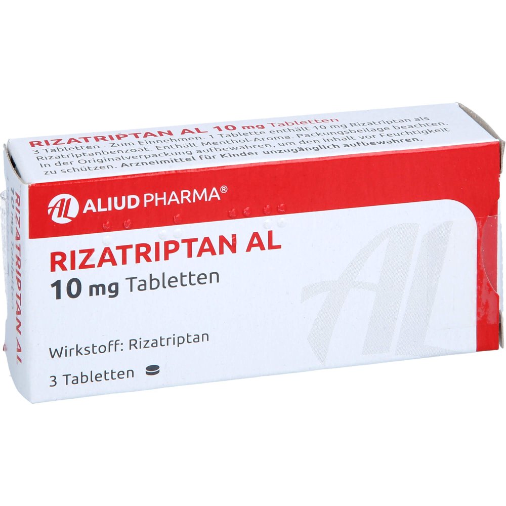 Das Produktfoto zeigt Rizatriptan Al 10 Mg Tabletten (3 stk) PZN 01496782