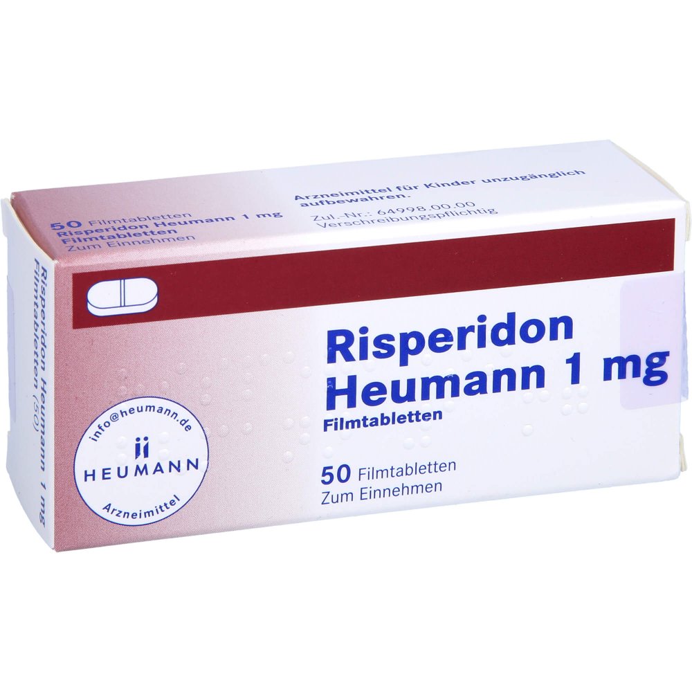 Das Produktfoto zeigt Risperidon Heumann 1 Mg Filmtabletten (50 stk) PZN 01551558