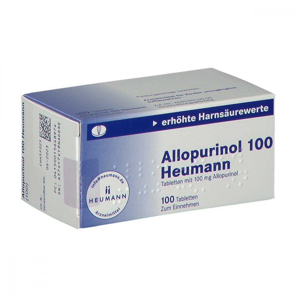 Das Produktfoto zeigt Allopurinol 100 Heumann Tabletten (100 stk) PZN 01564897