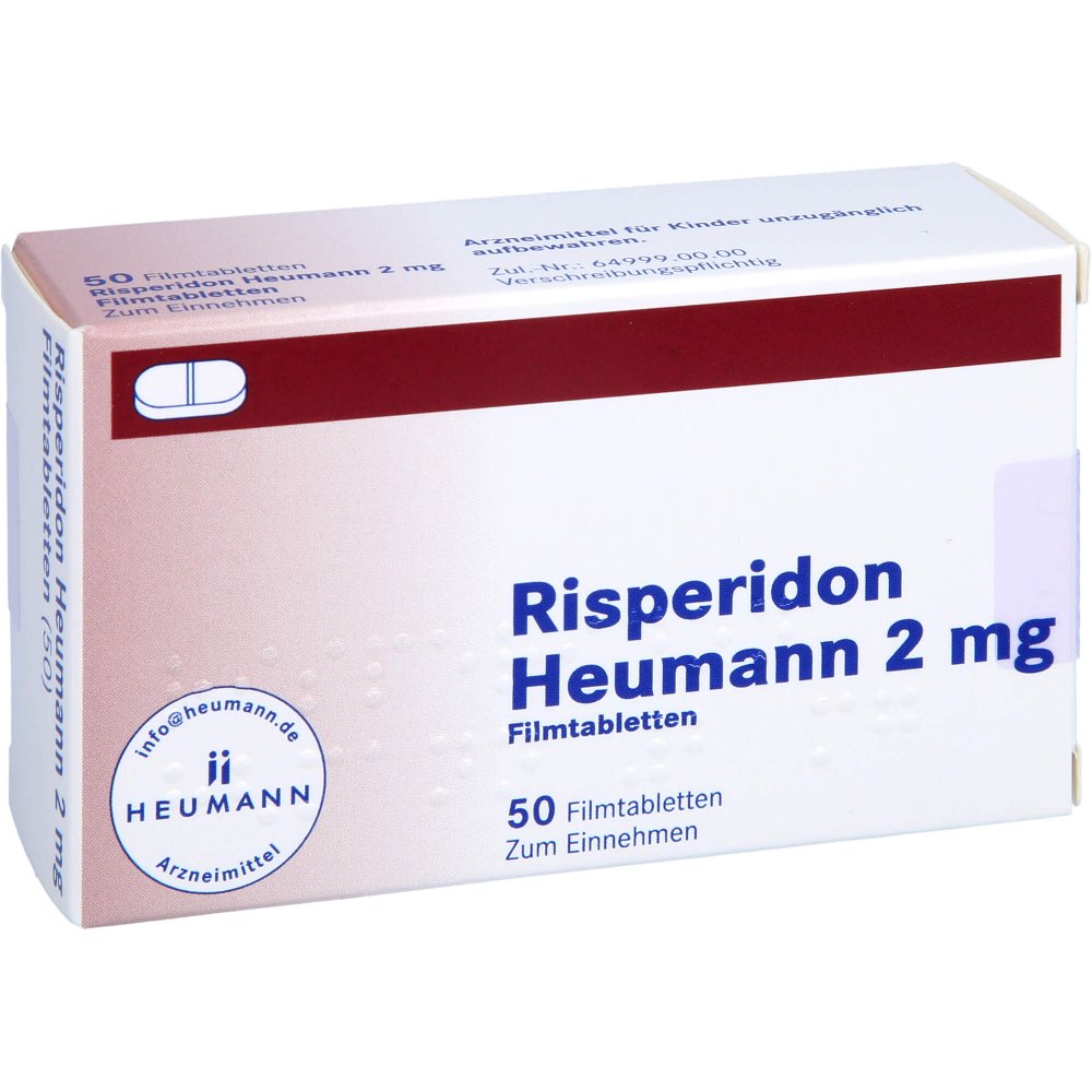 Das Produktfoto zeigt Risperidon Heumann 2 Mg Filmtabletten (50 stk) PZN 01565833
