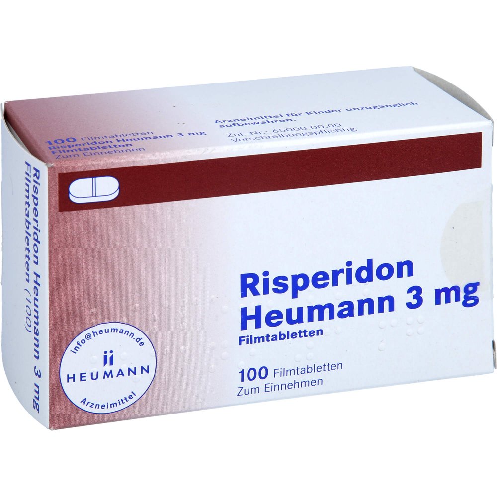 Das Produktfoto zeigt Risperidon Heumann 3 Mg Filmtabletten (100 stk) PZN 01583854