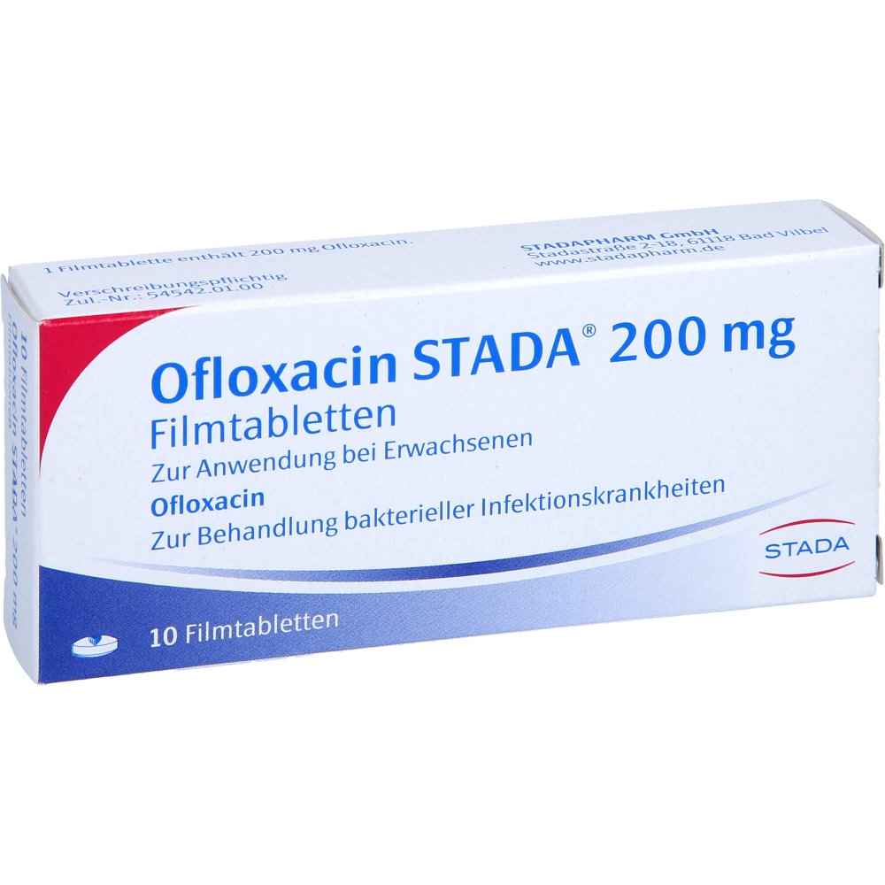 Das Produktfoto zeigt Ofloxacin Stada 200 Mg Filmtabletten (10 stk) PZN 01592534